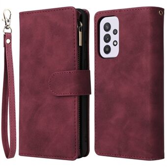 For Samsung Galaxy A33 5G PU Leather Multiple Card Slots Stand Case Drop-proof Zipper Pocket Wallet Phone Cover