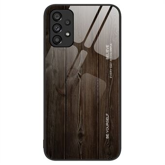 For Samsung Galaxy A33 5G Wooden Pattern Scratch-resistant Cover Tempered Glass + TPU Anti-drop Phone Case