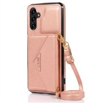 For Samsung Galaxy A33 5G Kickstand PU Leather Coated TPU Case Card Holder Protective Phone Cover with Shoulder Strap