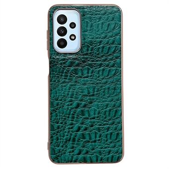 For Samsung Galaxy A33 5G Nano Electroplating Textured Genuine Cowhide Leather Coating Phone Cover TPU + PC Hybrid Case