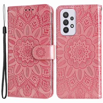 For Samsung Galaxy A33 5G Sunflower Imprinted Folio Flip Phone Case PU Leather Stand Magnetic Clasp Shockproof Cover with Strap