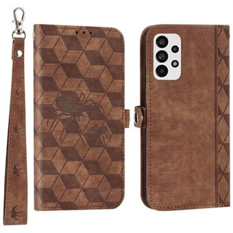 For Samsung Galaxy A33 5G Anti-shock Foldable Stand Phone Case PU Leather Imprinted Spider Rhombus Pattern Flip Wallet Cover Card Holder with Strap