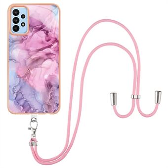 For Samsung Galaxy A33 5G YB IMD Series-18 Style E Electroplating Marble Pattern IMD Cover 2.0mm TPU Phone Case with Lanyard