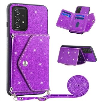 For Samsung Galaxy A33 5G Cell Phone Case PU Leather+TPU Triangle Kickstand Card Holder Glittery Powder Phone Cover