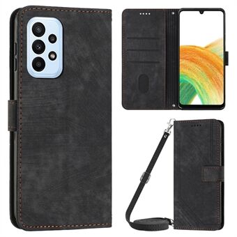 Skin-touch Feeling Wallet Case for Samsung Galaxy A33 5G , Lines Imprinted Stand PU Leather Phone Cover