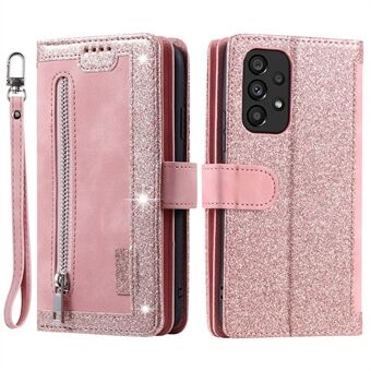 PU Leather Phone Case For Samsung Galaxy A33 5G , Zipper Pocket 9 Card Slots Phone Shell Cover