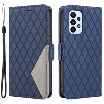 Mobile Phone Cover for Samsung Galaxy A33 5G Color Splicing Rhombus Imprinted Leather Stand Wallet Case