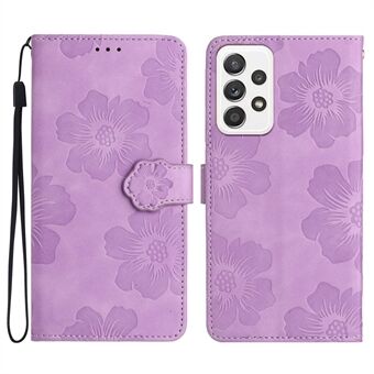 For Samsung Galaxy A33 5G Wallet Cover PU Leather Flip Stand Phone Shell Imprinted Flower Pattern Phone Case