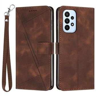 Leather Wallet Cover for Samsung Galaxy A33 5G Triangle Imprint Anti-drop Stand Phone Case with Strap