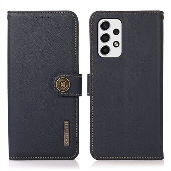 KHAZNEH Stylish Textured Cover Shockproof Genuine Leather+TPU Flip Phone Case with Anti-theft Swiping Design for Samsung Galaxy A53 5G