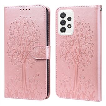 Stylish Deer Tree Pattern Imprint Full-Protection PU Leather Wallet Stand Phone Shell Case for Samsung Galaxy A53 5G