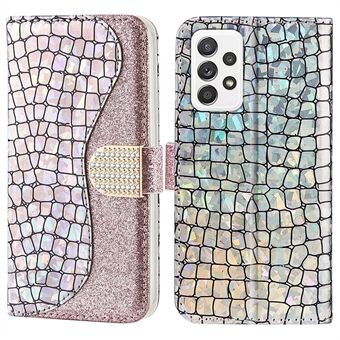 Anti-drop Splicing Crocodile Texture Glittery Powder Shockproof TPU+PU Leather Stand Wallet Case for Samsung Galaxy A53 5G