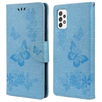 For Samsung Galaxy A53 5G Imprinting Stylish Butterfly Flower Well-protected Phone Shell Scratch-resistant Stand Wallet Leather Phone Case