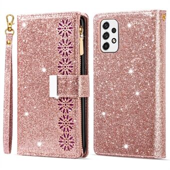 Drop-proof Laser Workmanship Starry Style Zipper Wallet Stand Leather Phone Case with Strap for Samsung Galaxy A53 5G