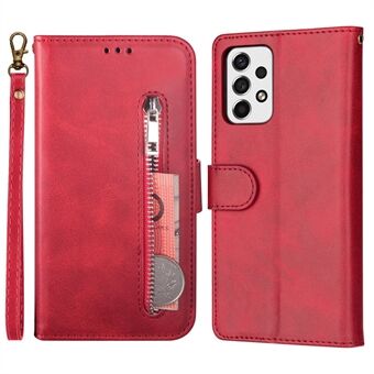 Zipper Pocket Textured Anti-fingerprint PU Leather + TPU Phone Case Cover with Stand Wallet for Samsung Galaxy A53 5G