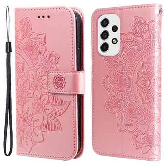 Well-protected Imprinting Flower Double-sided Magnetic Clasp PU Leather Stand Wallet Phone Case Cover with Hand Strap for Samsung Galaxy A53 5G