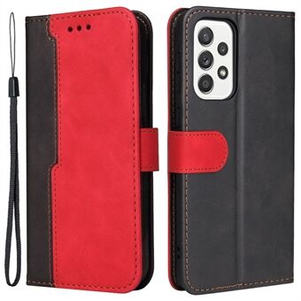 Color Splicing Stand Wallet Function PU Leather Case Phone Cover with Wrist Strap for Samsung Galaxy A53 5G