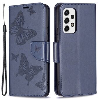 Multiple Butterfly Imprinted PU Leather Flip Folio Cover Wallet Stand Shockproof Protective Cover with Strap for Samsung Galaxy A53 5G