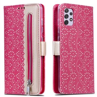 Fully Wrapped Lace Leather Case Zipper Wallet Stand Phone Cover with Bowknot Strap for Samsung Galaxy A53 5G