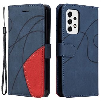 KT Leather Series-1 Dual-color Splicing PU Leather Protective Case Wallet Stand Mobile Phone Cover with Hand Strap for Samsung Galaxy A53 5G