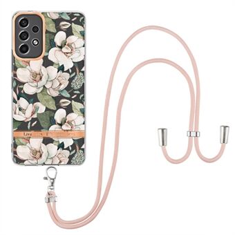 YB IMD-9 Series Flower Pattern Electroplating TPU Case for Samsung Galaxy A53 5G, IMD IML Anti-scratch Phone Cover with Lanyard