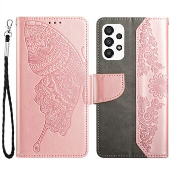 Anti-Scratch Phone Case for Samsung Galaxy A53 5G Shockproof Folio Flip Wallet Cover Butterfly Flower Imprinted Stand Phone Protector