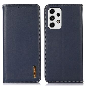 KHAZNEH Anti-Scratch Phone Case for Samsung Galaxy A53 5G Genuine Cowhide Textured Leather Case Shockproof Folio Flip Cover Magnetic Closure Stand Case with Wallet