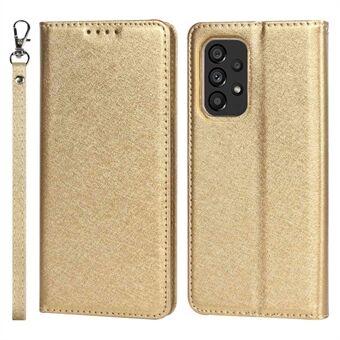 For Samsung Galaxy A53 5G Anti-scratch Flip Wallet Case Stand Shockproof PU Leather Silk Texture Mobile Phone Cover with Strap Card Holder