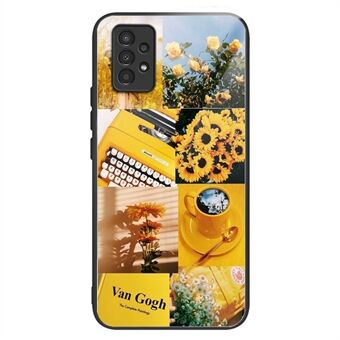 For Samsung Galaxy A53 5G TPU + Tempered Glass Cell Phone Case Sunflower Pattern Printing Protective Cover