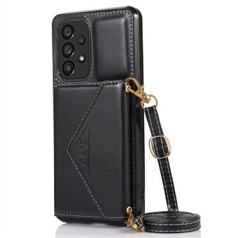 For Samsung Galaxy A53 5G Card Holder Kickstand Phone Case Leather Coated TPU Back Cover with Shoulder Strap