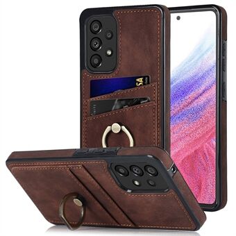 For Samsung Galaxy A53 5G Retro PU Leather Coated TPU Phone Case with Card Holder and Ring Holder Kickstand