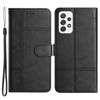 For Samsung Galaxy A53 5G PU Leather Business Wallet Phone Case Lines Imprinted Sand Flip Magnetic Protective Cover with Strap