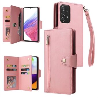 For Samsung Galaxy A53 5G Multiple Card Slots Phone Cover Rivet Buckle PU Leather Phone Case Stand Wallet with Strap