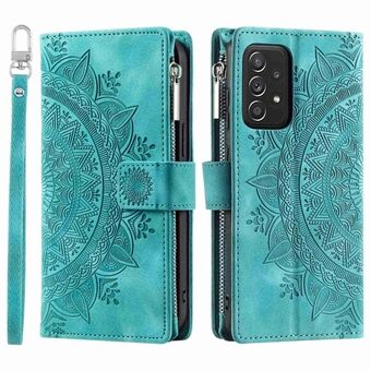 Zipper Pocket Wallet Case for Samsung Galaxy A53 5G, Book Style Mandala Flower Imprinted PU Leather Stand Cover with Multiple Card Slots