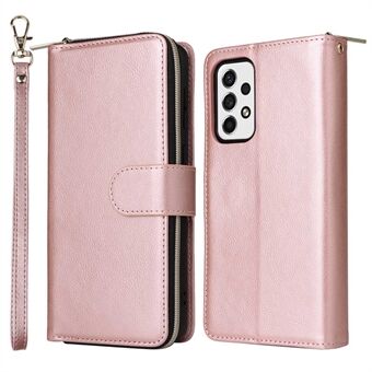 For Samsung Galaxy A53 5G Stand Wallet Phone Flip Case PU Leather Magnetic 9 Card Holder Slots Zipper Pocket Cover with Strap