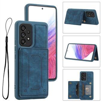 For Samsung Galaxy A53 5G PU Leather Coated TPU Back Case Kickstand Magnetic Clasp Shockproof Cover with Dual Card Holder and Strap