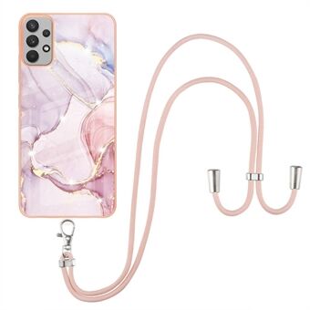 YB IMD Series-9 Phone Case for Samsung Galaxy A53 5G Marble Pattern IMD Electroplating Frame TPU Cover with Lanyard