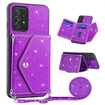 For Samsung Galaxy A53 5G Card Holder Phone Case Kickstand PU Leather Coated TPU Glitter Phone Cover