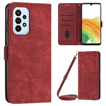 For Samsung Galaxy A53 5G Phone Case Wallet PU Leather Stand Lines Imprinted Skin-touch Cover