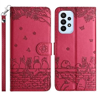 For Samsung Galaxy A53 5G Wallet Phone Cover Imprinted Wall Cats Leather Stand  Phone Case with Strap