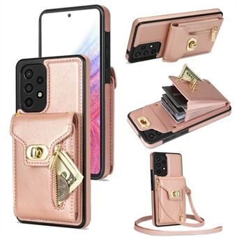 For Samsung Galaxy A53 5G Kickstand Case Leather + TPU Phone Cover with Zipper Pocket Card Slots