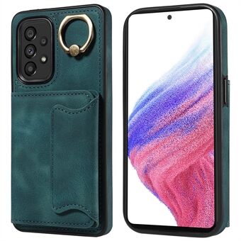 001 For Samsung Galaxy A53 5G Card Holder Anti-fall Phone Case Finger Ring Kickstand PU Leather +TPU Cover