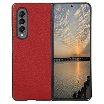 For Samsung Galaxy Z Fold4 5G Litchi Texture Genuine Leather Coating Case Soft TPU Hard PC Shockproof Anti-Scratch Protective Cover