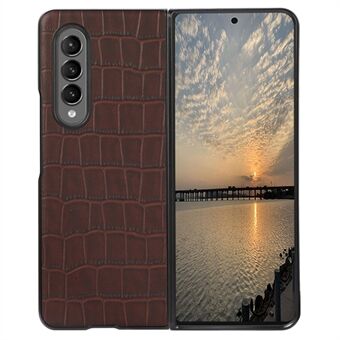 For Samsung Galaxy Z Fold4 5G Crocodile Texture Genuine Leather Case Hard PC Soft TPU Non-slip Grip Shockproof Cover