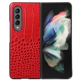 For Samsung Galaxy Z Fold4 5G Well-protection Phone Case Crocodile Texture Camera Lens Protection Genuine Cowhide Leather Coated PC+TPU Mobile Phone Cover