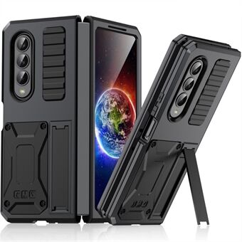 For Samsung Galaxy Z Fold4 5G Anti-shock Phone Case Metal + Silicone + PC Dust-proof Anti-fall Back Cover with Magnetic Kickstand