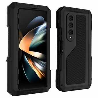 For Samsung Galaxy Z Fold4 5G Aluminium Alloy + Silicone Phone Case Shockproof Dustproof Kickstand Protective Cover with Screen Protector