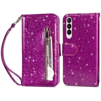 For Samsung Galaxy Z Fold4 5G Zipper Pocket Glittery PU Leather Case Wallet Stand Magnetic Clasp Phone Cover