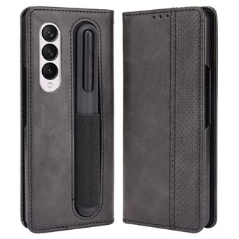 For Samsung Galaxy Z Fold4 5G Phone Case Retro Textured Shockproof Cover Leather Phone Case with Pen Slot