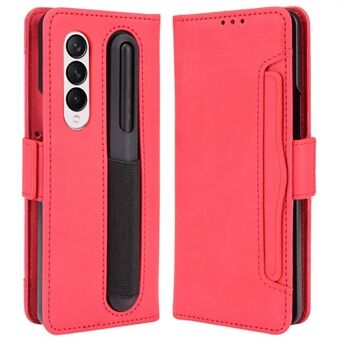 For Samsung Galaxy Z Fold4 5G Well-Protected Anti-Fall Pen Slot Phone Case PU Leather + TPU Phone Cover Multiple Card Slot Wallet Stand Design